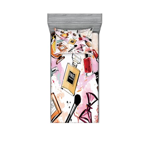 Ambesonne Fashion Fitted Sheet & Pillow Sham Set, Cosmetic and
