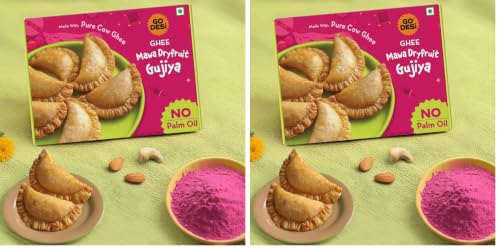 Image of GO DESi - Ghee Mawa Dry Fruit Gujiya | Made with Pure Cow Ghee | Holi Sweets | Holi Gifting | 200 grams (Pack of 2)