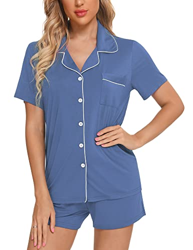 Image of Anjue Womens Pajamas Set Short Sleeve Button Down Soft Pj Sets S-XXL | V neck,Pyjamas,Modal,Wedding,Pijamas de mujer,Bridal party,Viscose,Knit,Cute,Lounge,Lightweight,Nursing,Holidays