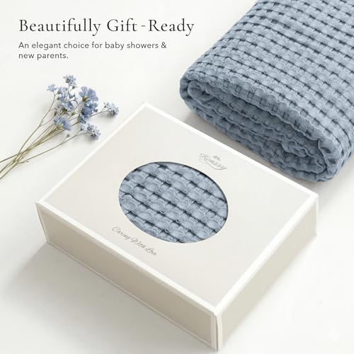 Image of Konssy Waffle Baby Blanket for Boys & Girls, Soft Newborn Swaddle Blanket | Waffle Knit, Cozy Crib Blanket Neutral for Nursery, Stroller & Toddler Bed, Machine Washable, 41 inch x 37 inch(Blue)