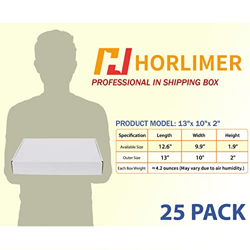 Image of HORLIMER 13x10x2 inches Shipping Boxes Set of 25, White Corrugated Cardboard Box Literature Mailer