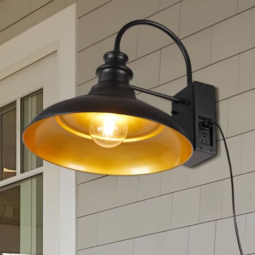 Diyel Dusk to Dawn Sensor Outdoor Barn Light with GFCI Outlet, 16 Inch Farmhouse Exterior Wall Sconce, Rustic Lighting Fixture, Industrial Wall Lantern for Garage Shed Patio, STRZ034L-W BK by Diyel - Used condition - Image 7