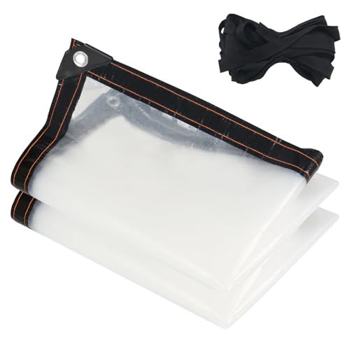 KJLEEN 2m x4m Clear Tarpaulin Waterproof Heavy Duty Large Transparent Tarpaulin Clear Plastic Sheet Cover with Eyelets & Rope for Garden Furniture Camping Greenhouse Shed Chicken Cover Rabbit Hutch