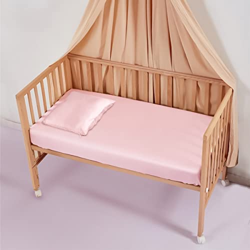 PROMEED Juego de sábanas 100 % seda de morera para niños pequeños, con sábana bajera ajustable para cuna y funda de almohada de seda para niños, certificado Oeko-Tex, ultra suave, de seda natural de