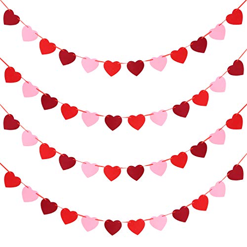 Tatuo Sets Valentine Heart Garlands Decorations Felt Heart Banner Hanging Decorations for Valentines Holiday Wedding Party Birthday Supplies(4)