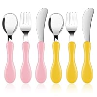 Set De Couverts Bébé Vicloon - 4 Pièces (Cuillères Et Fourchettes) En Acier Inoxydable - Prise Facile Pour Enfants Dès 12 Mois