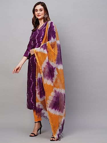 Image of GoSriKi Women's Cotton Blend Straight Printed Kurta with Pant & Dupatta (Mukhi Pink-GS)