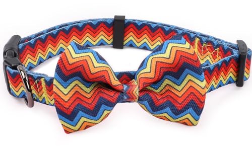 COSYHOMELONDON patterned Dog Collar with Bowtie, Durable Adjustable and Comfortable Collar for Small Dogs Puppies and Cats (M, Zigzag) - Image 3