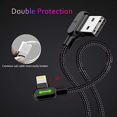 Mcdodo Usb 90 Degree Right Angle Design Gaming Led Nylon Braided Sync Charge Double Size Usb Reversible Data 4Ft/1.2M Cable Compatible New Iphone/Ipad/Ipod (3 Pack Black, 4Ft) #TOP4