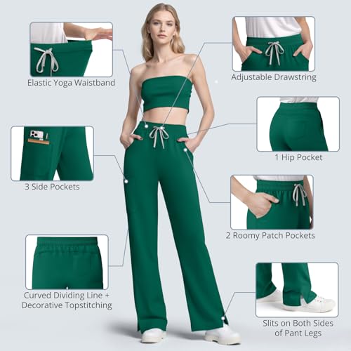 Image of Women's 7-Pocket Scrub Pants - Straight Leg, Mid-Rise, Drawstring | Soft stretch knit Mid-rise drawstring Side slits Wrinkle-resistant Machine washable For nurses /doctors /vets