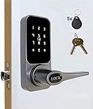 ETEKJOY Electronic Door Lock 3-in-1 Password RFID Card/Tag Mechanical Key Digital Code Touchscreen Keypad Left/Right Lever Reversible Handle Keyless Smart Door Knob Auto Lock Gray