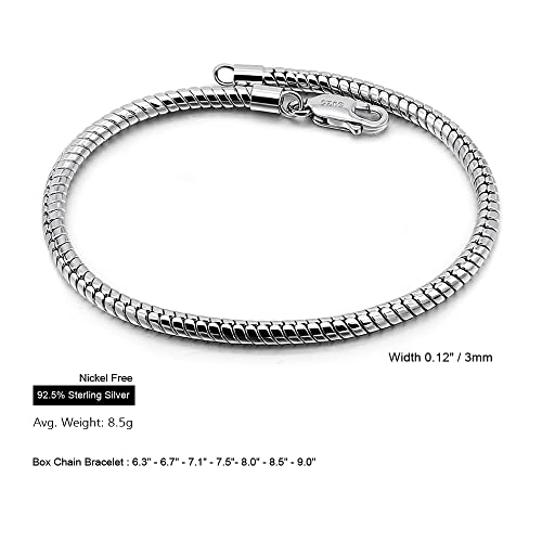 925 Sterling Silver 3mm Round Snake Chain Bracelet, Delicate Dainty Snake Bracelet, Sizes 6.3" to 9" Inch for Women & Men2