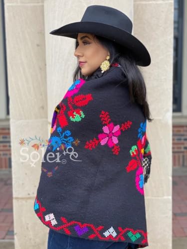 Traditional Mexican Hand Embroidered Shawl. Rebozo Pavo Sencillo2