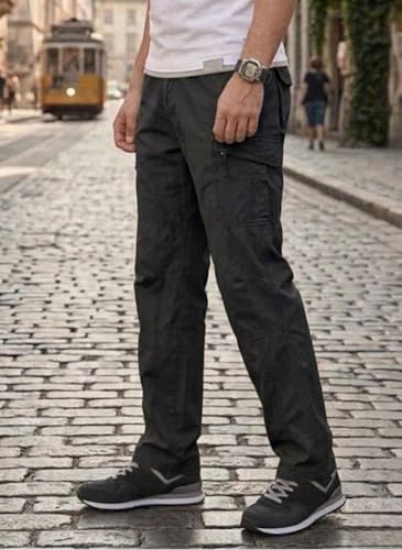Image of Men's Cotton Cargo Pants |Bottom with 6 Pockets & Drawstring Waist | Breathable Lower with 6 Pockets & Drawstring Elastic Waistband | Casual Bottoms Travel Outdoor