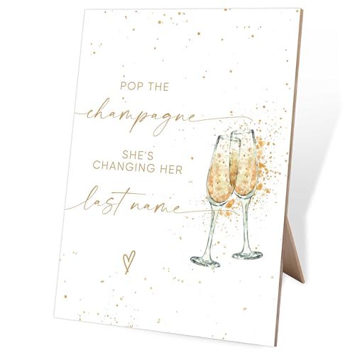 Pop The Champagne Sign, Bridal Shower Signs Welcome, 8X11 Elegant Minimalist Style Wooden Sign, Engagement Party Decor, Wedding Signs For Ceremony And Reception, Bachelor Party,Y15