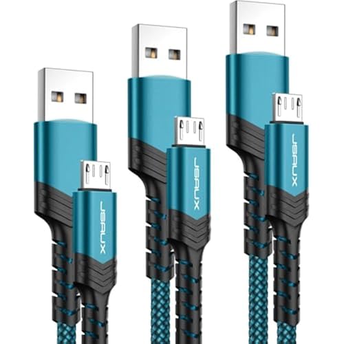 JSAUX Micro USB Charger Cable 3-Pack, USB A Cord, 3.3/6.6/10FT-Green