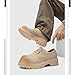 Men's Platform Chunky Dress Shoes Patent Leather Lace Up Oxfords Casual Derby Business Shoes (Beige,9)