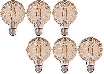 KLED LED Vintage Edison Bulb, Dimmable, G30 G95 4W 40W Equivalent, LED Filament Bulb, 350 Lumen, 2200K Warm White, Medium Base E26, Pineapple Bulb, UL-Listed, 6 Pack