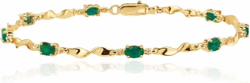 IceCarats 14K Solid Yellow Gold 1.76 carat Green Emerald Diamond Accent Tennis Bracelet 7 inch Oval Cut, Natural, Prong Set For Her