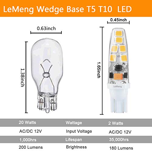 Lemeng 15Watt T10 Wedge Base Led Light Bulb 2W 200Lm（3000K Warm White）12Vac/Dc For Outdoor Landscape Rv Camper Marine Boat Lighting-6 Pack #TOP2