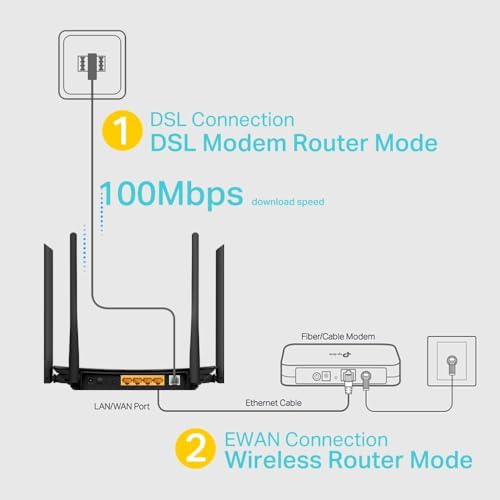 TP-Link Archer VR300, AC1200 Mbps Kablosuz Dual-Band Fiber Destekli VDSL/ADSL Modem Router, 4 Ethernet Portu ve 4 Harici Anten, Tether Uygulaması ile Kolay Kurulum - Görsel 6