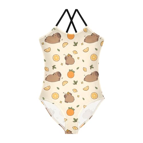 Image of Girls One Piece Swimsuits Capybara with Cute Strawberry Cute Swimwear Bathing Suits 3-10T