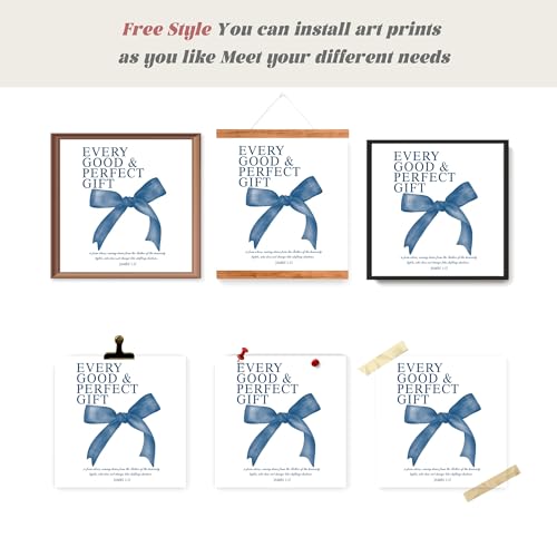 Image of LARTSFRO Coquette Navy Blue Bow Wall Art Decor Posters, Navy Blue Bow Room Bedroom Bathroom Dorm Wall Art Decor Aesthetic for Teen Girls Gifts, Inspirational Bible Verses Bow Wall Decor, 10x10 Inch Set of 4 Pcs Bow Pictures (UNFRAMED)