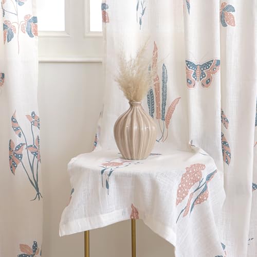 Image of HOMEMONDE Cotton Curtains for Window - Transparent Printed Light Filtering Sheer 6 Feet Curtain, Rod Pocket Top Style Pack of 2 - (Lunaria Garden, 72 Inch)