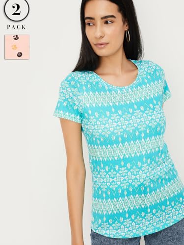 Image of Max Women Cotton Blend Solid Regular Fit T-Shirt