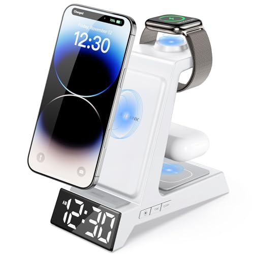 ANJANK 4 in 1 Alarm Clock with Wireless Charging, Wireless Charger Station for...