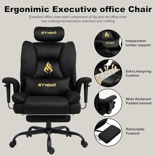 Symino Gaming Chair with Footrest, Computer Chairs, PC Chair with Pocket Spring Support, Ergonomic Comfortable Gaming Chairs for Adults, Black - Image 5
