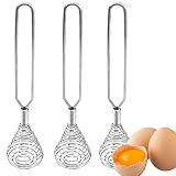 KuuGuu 3 Pieces Scandinavian-Type Whisk Egg Small Whisk Whipper Stainless Steel Egg Whisk Flat Sprin