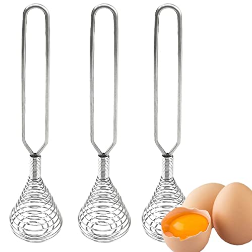 Kuuguu 3 Pieces Scandinavian-Type Whisk Egg Small Whisk Whipper Stainless Steel Egg Whisk Flat Spring Coil Whisk Egg Frother, Milk And Egg Beater Blender 10 Inch #TOP6