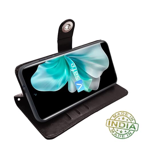 Image of Pikkme Vivo V30 5G Flip Cover Leather Finish | Inside TPU with Card Pockets | Wallet Stand and Shock Proof | Complete Protection Button Flip Case (Coffee)