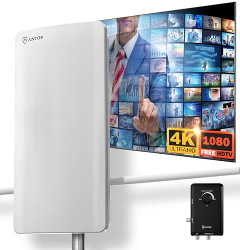 Outdoor TV Antenna Long Range - ANTOP AT-800SBS HD Smart Panel Antenna with Smart Boost System Support 2TVs or A Second Device