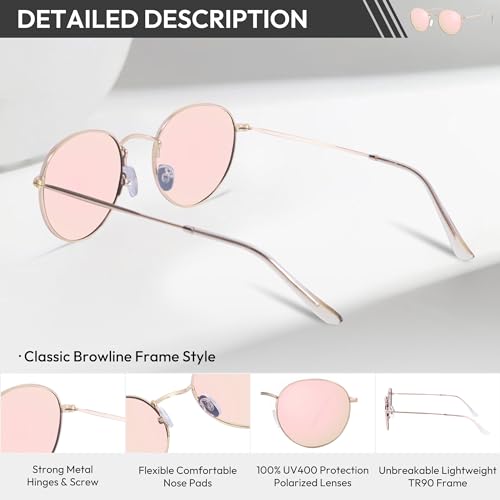 EFE Small Polarized Round Sunglasses for Women Men UV400 Protection Vintage Sunglasses — view 3
