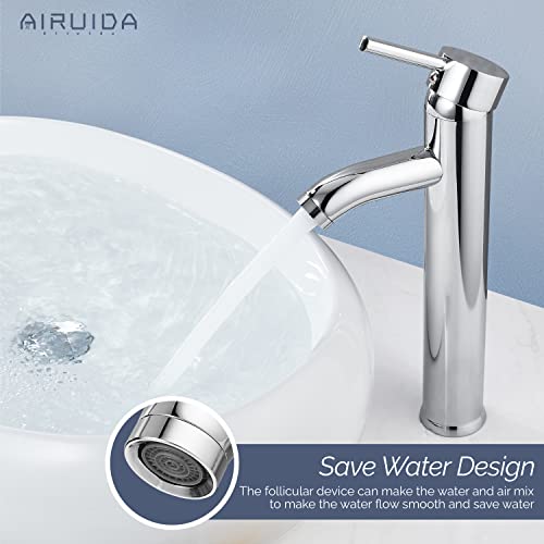 Airuida Polish Chrome Bathroom Vessel Sink Faucet Single Handle One Hole Bowl Sink Faucet Tall Bathroom Faucet Deck Mount Lavatory Vanity Washbasin Modern Tap With Pop Up Drain And Supply Lines #TOP2
