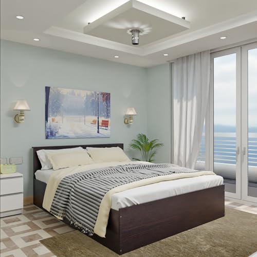 Image of VIKI Vault Queen Size Bed with Storage (78x60) | Engineered Wood Wooden Bed Frame for Bedroom | Modern Box Storage Cot | Flowery Wenge Finish | Free Assembly | 1 Year Warranty