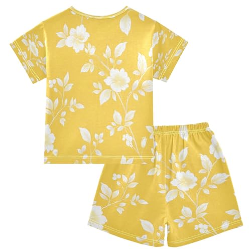 senya Short Sleeve Pajamas Sets Summer Cotton Sleepwear White Leaves Flower2