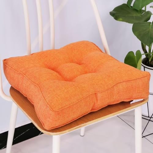 Sitzkissen Stuhlkissen 45x45x9cm für Indoor und Outdoor aus Baumwolle Dicke Polsterung Steppkissen/Bodenkissen, Stuhl Sitzpolster Passt für Haus, Garten, Büro und Autositze,Orange