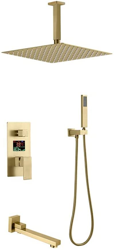 Ensemble de douche haut de gamme or brossé avec ciel de pluie encastré et mitigeur en laiton