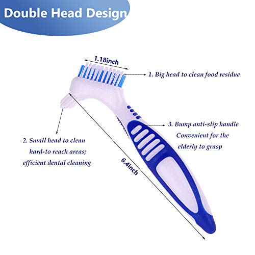 Premium Denture Cleaning Brush Set With Multi-Layered Bristles & Ergonomic Rubber Handle, Portable Denture Double Sided Brush For False Teeth Cleaning, 3 Pieces (Blue, Orange, Purple) #TOP1