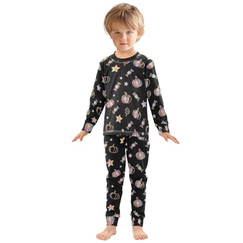 Fustylead Holographic Pumpkin Star and Candy Pajamas Cotton Sleepover PJ Set Long Sleeve Lounge Wear3