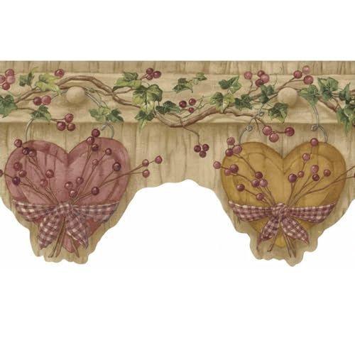 Frise papier peint motif cœurs finition bois rustique marron - 6