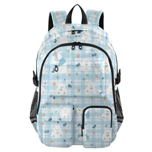 Mochila de viaje azul y blanca con osos polares para mujer de 17.5 pulgadas