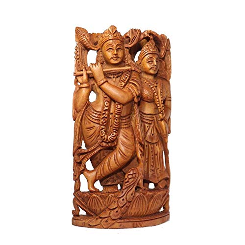 Image of RDK Handcrafted Sandalwood Radha Krishna Figurine - 4-Inch Decorative Wooden Sculpture Inspired by Traditional Indian Art - Natural Chandan Wood Carving for Home or Office Display