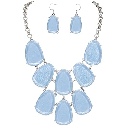 Firstmeet Chunky Bubble Statement Collar Necklace with Earrings for Women(XL-1123-Shiny Blue) Cover