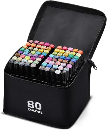 SKY-TOUCH 80 Colored Graphic pen Alcohol Markers Twin Tip Marker Set Colouring Pens Markers Art pens for Drawing Sketching Anime and Manga Colouring with Black Bag and Storage Base