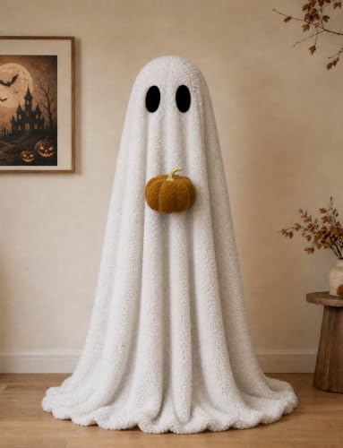 Halloween Decorations Indoor 3.6FT Light-Up Sherpa Ghost with Pumpkin - image 4