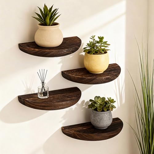 BrightRow 4 Pcs Solid Wood Half Round Floating Wall Shelves,
